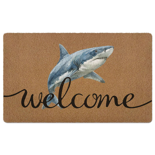 XLDLIOO Shark Gifts, Coastal Beach Shark Welcome Door Mat Doormat, Beach Welcome Front Door Mat Indoor Outdoor Entrance, Ocean Artificial Coir Doormats Rugs for Porch Entryway Home Decor 30x17in