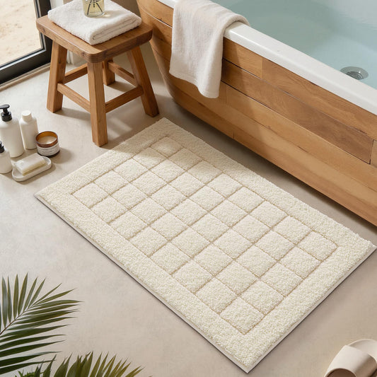 LUMI Modern Bathroom Rug, Washable Soft Absorbent Non Slip Bath Mat, Upgraded Premium Microfiber Plush Comfort Rugs for Shower Room, Bathtub, 20"x32", Ivory White