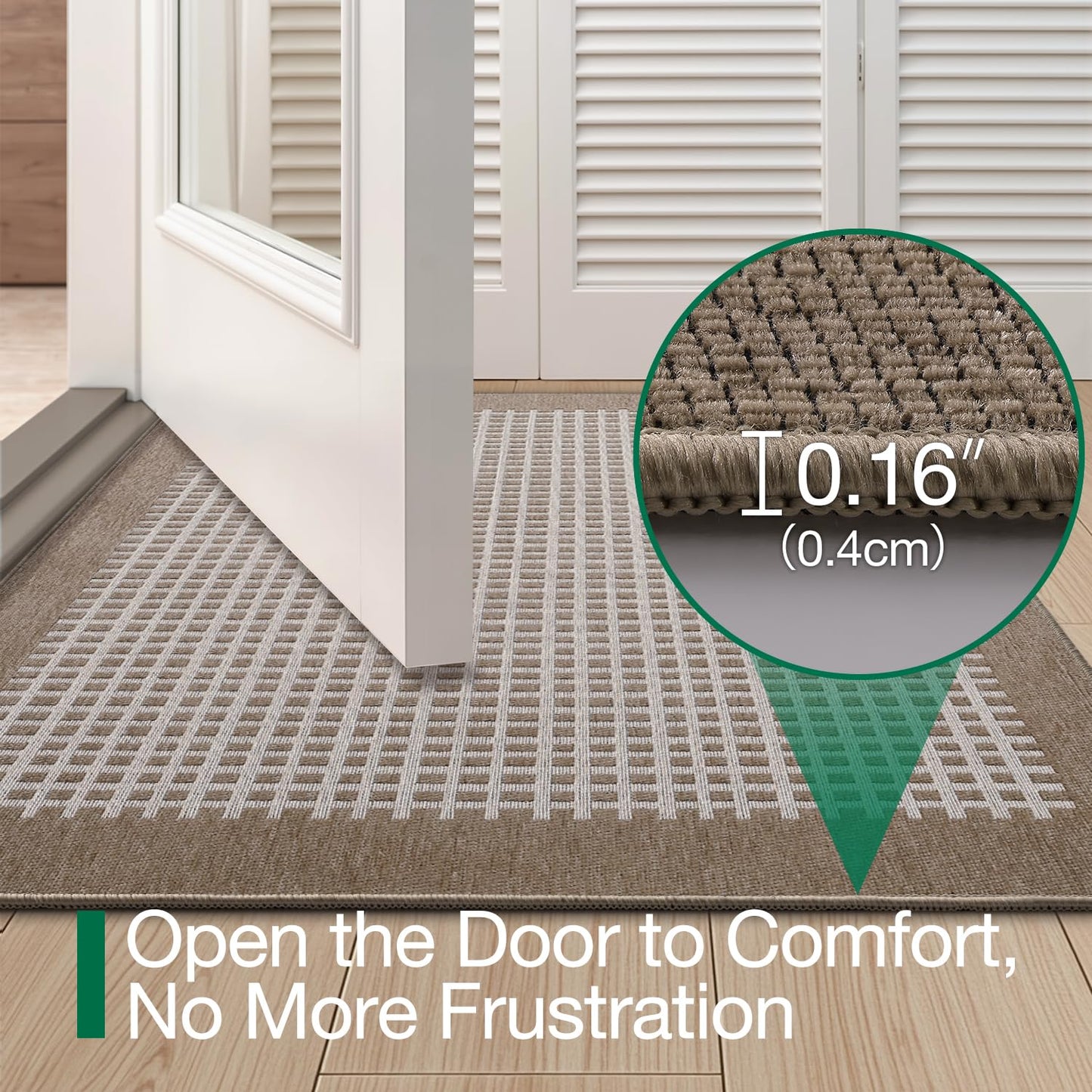 LUMI Inside Door Mat for Entry 24''x36'', Absorbent, Dirt Trapper, Low Profile Thin, Non Slip Mats with Rubber Backing, Ideal for Indoor, High Traffic, Garage, Entrance, Checkered Beige