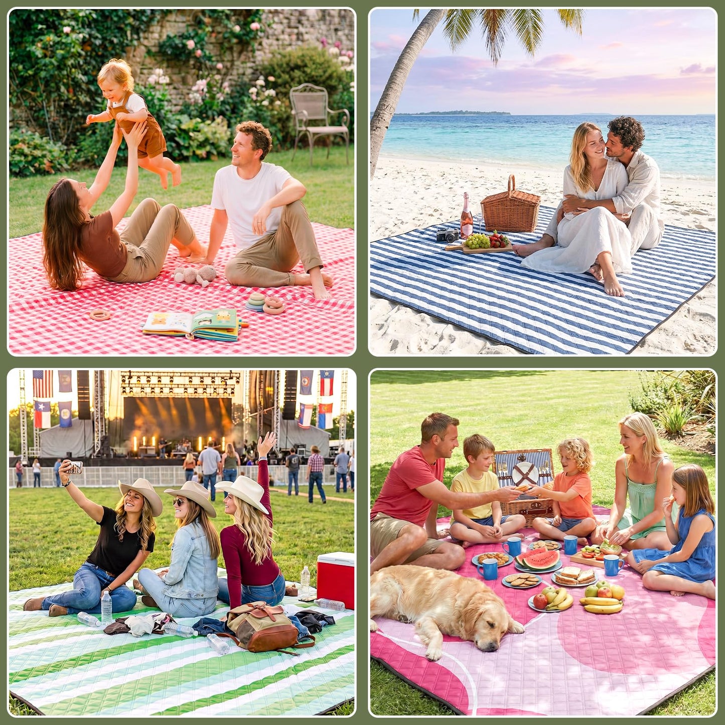 Waterproof Picnic Blanket Outdoor Camping Beach Mat Outside Rug Tent Floor Carpet Extra Large Foldable Sandproof Car Essential Roadtrip Gadget Rv Accessories Glamping Gear Must Haves Hiking Stuff Gift