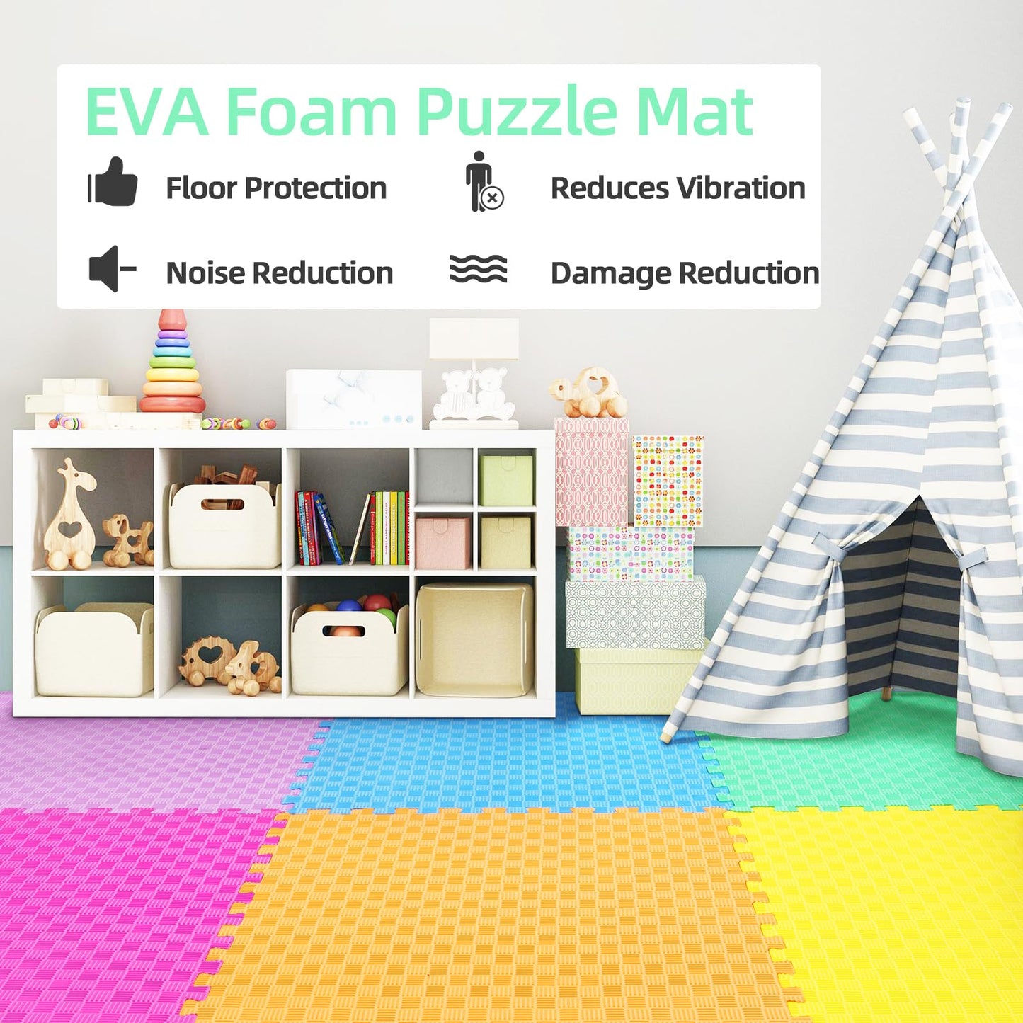 BalanceFrom 6 Piece Foam Floor Mat Puzzle Tiles, 1” Thick, 24 Sq Ft, Multicolor