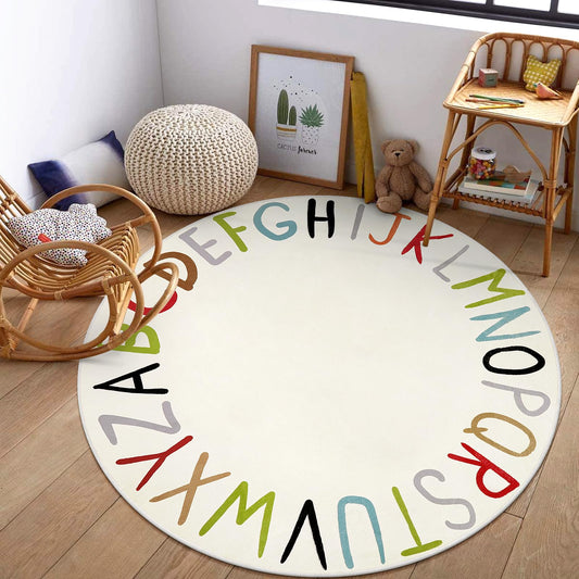 LIVEBOX ABC Play Room Round Kids Rug,Large Colorful Rug for Nursery, Rainbow Area Rug for Classroom, Circle Washable Rugs Educational Alphabet Carpet for Playroom Dorm Bedroom(71",Multi Color)
