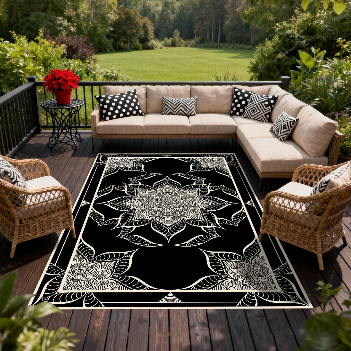 WILDROOTS 4x6 Feet Hepburn Flower Plastic Outdoor Rug, Stain Resistant Waterproof Reversible Outdoor Patio Rug, Fade Resistant Camping Rug