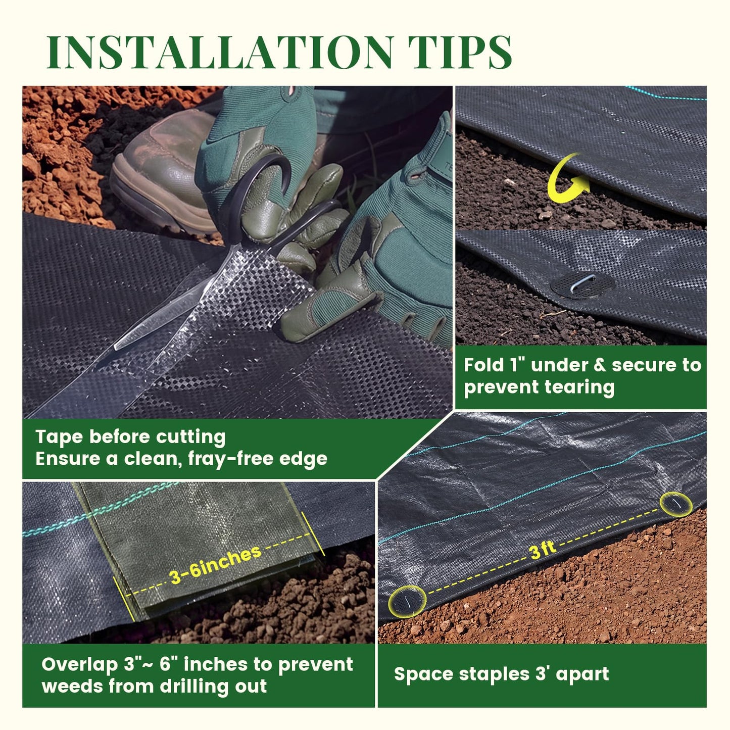 KING BIRD 6FTx300FT Weed Barrier Landscape Fabric w/Stakes & Gasket, 3.2oz Heavy Duty Woven Ground Cover Geotextile Fabric for Flower Garden Bed, Driveway, Pathway, Gravel & Yard Weed Control Mat