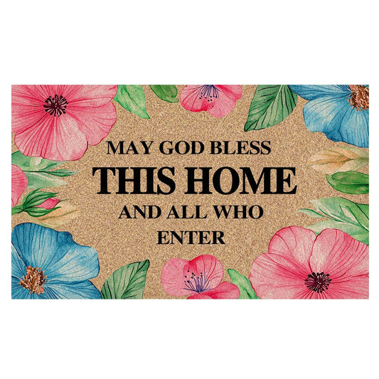 LIANGEAGOM Christian Floral Faux Coco Coir Doormat Door Mat, May God Bless This Home and All Who Enter Decorative Welcome Doormat for Home Indoor Outdoor Porch Front Door Entrance Outside, 17x30 Inch