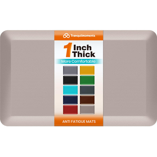 TranquilMoments Kitchen Mats for Floor, 1 Inch Extra-Thick Kitchen Rugs, Non-Slip & Waterproof Standing Desk Mat, Comfort Anti Fatigue Mats for Kitchen Floor, Home, Sink, Office (20" X 32", Khaki)