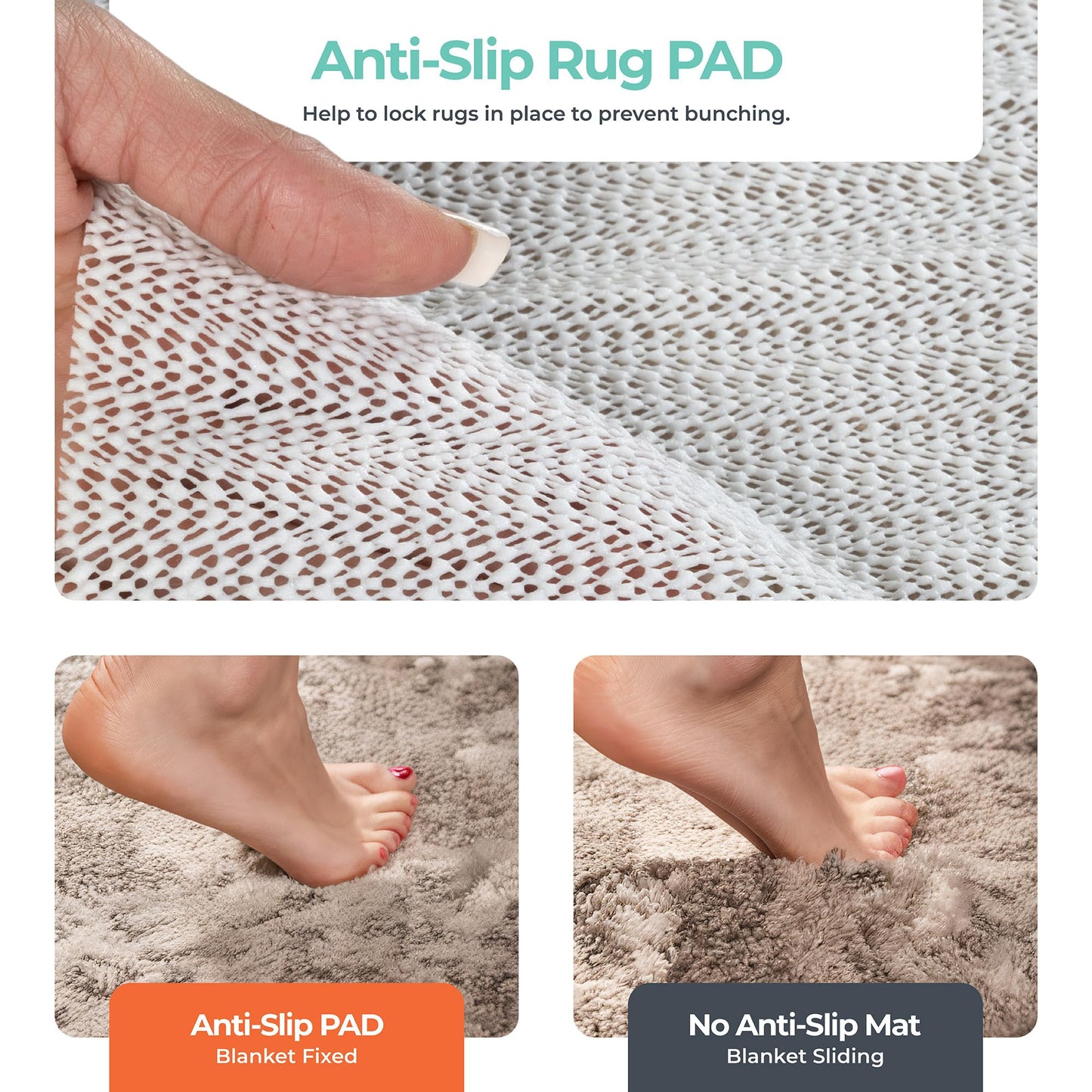 Rugshop Non Slip Rug Pad for Hardwood Floors, Tile Floors Thick Under Carpet Cushion Rug Pad 2' x 6' Cream