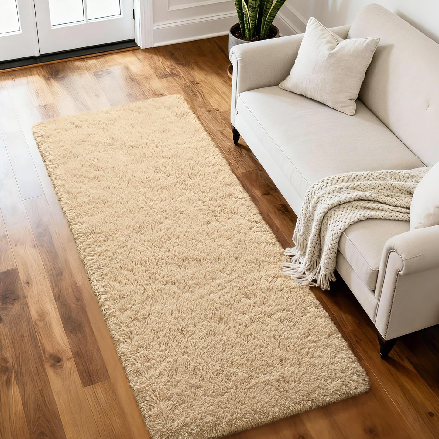 Merelax Soft Fluffy Rugs for Living Room, 2x6 Hallway Runner Rugs Plush Fuzzy Bedroom Rug, Furry Shaggy Area Rug Indoor Accent Floor Carpet for Bedside Dorm Nursery Kids Room Decor, Beige