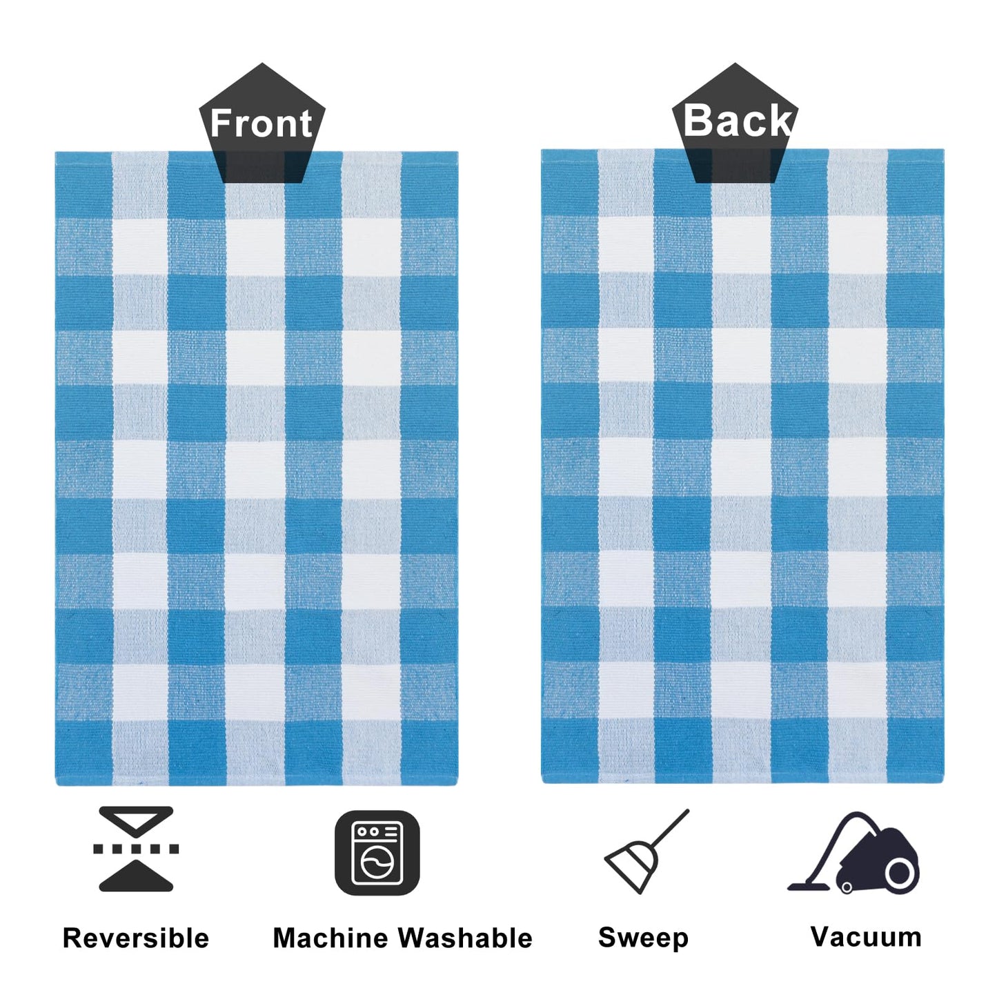 Fallovea Spring Rugs Blue and White Plaid, 28” x 43” Area Rug Outdoor Indoor Summer Front Porch Doormat Cotton Hand-Woven Layered Door Mats for Entryway Patio Entryway Laundry Bedroom