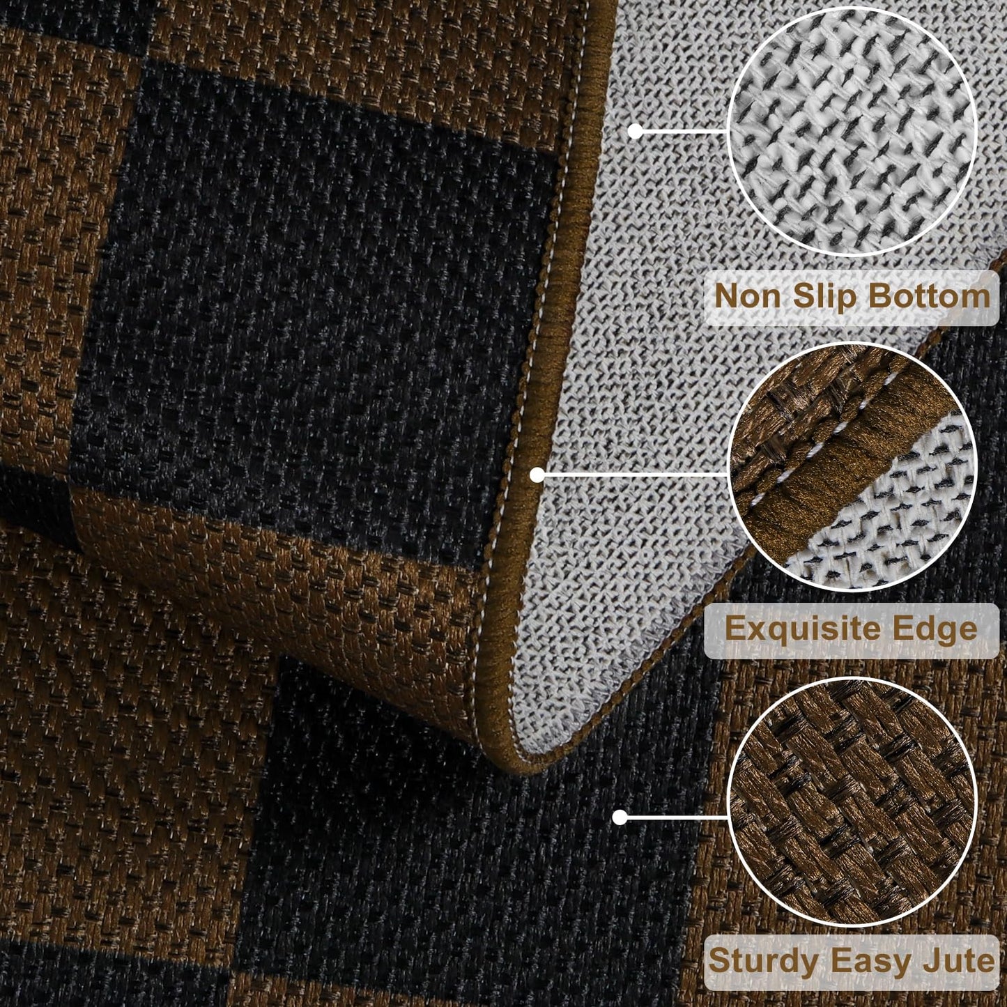 Rugalia Easy Jute Checkered Entryway Rug, 2x3 Coffee Modern Indoor Outdoor Doormat, Washable Non-Slip Small Kitchen Rug Farmhouse Checkerboard Throw Rugs for Entrance Bedroom Bathroom
