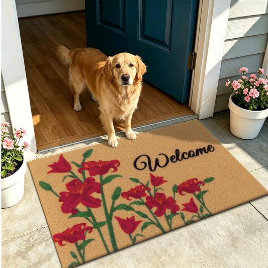 Vaukki Outside Welcome Doormat 24"x36", Non Slip Dirt Trapping Coco Coir Door Mat, Low Profile Front Door Mat Entrance, Durable Easy Clean High Traffic Entryway Doormat, Welcome