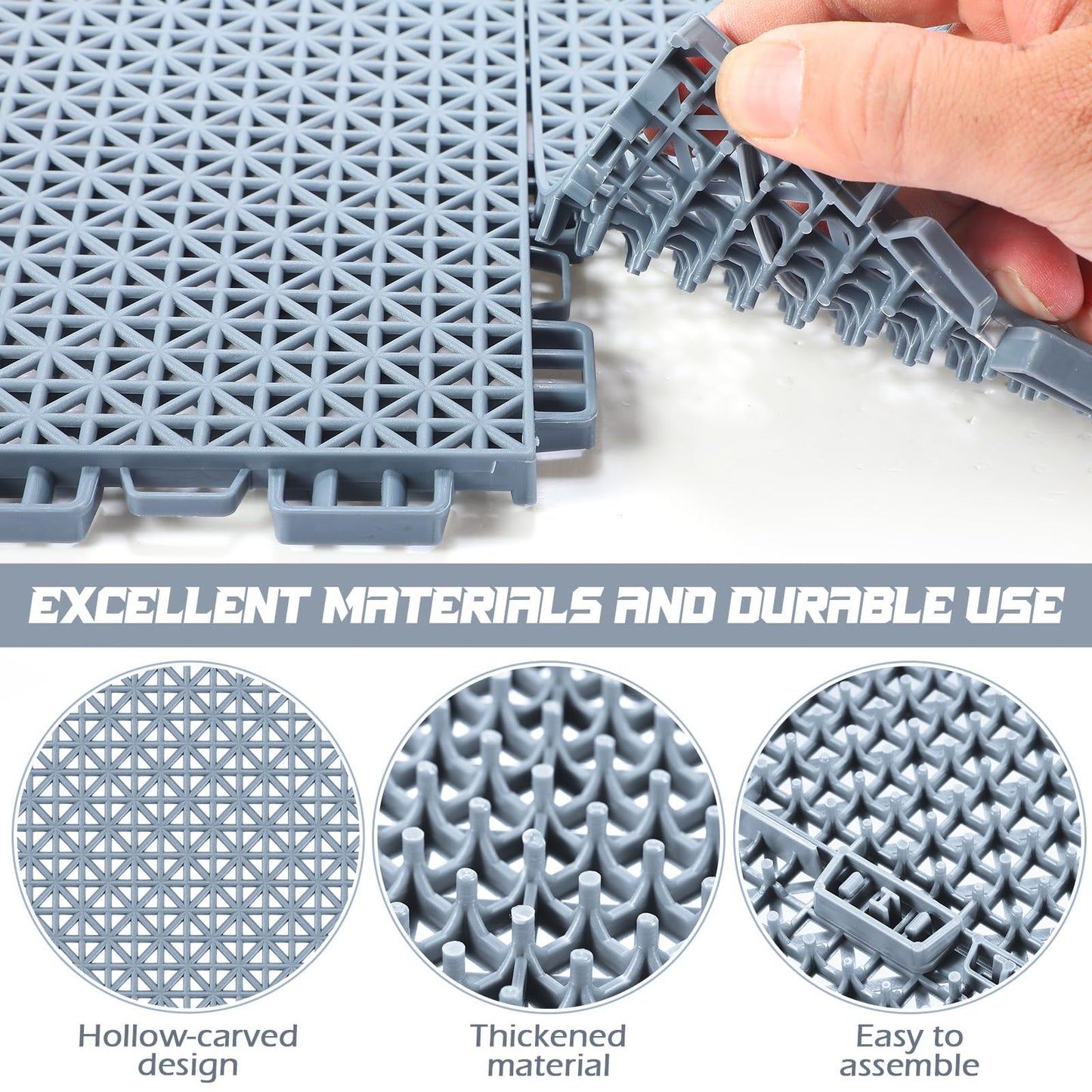 50 Pack Drainage Mats Interlocking Tile 10" x 10" Rubber Floor Tiles