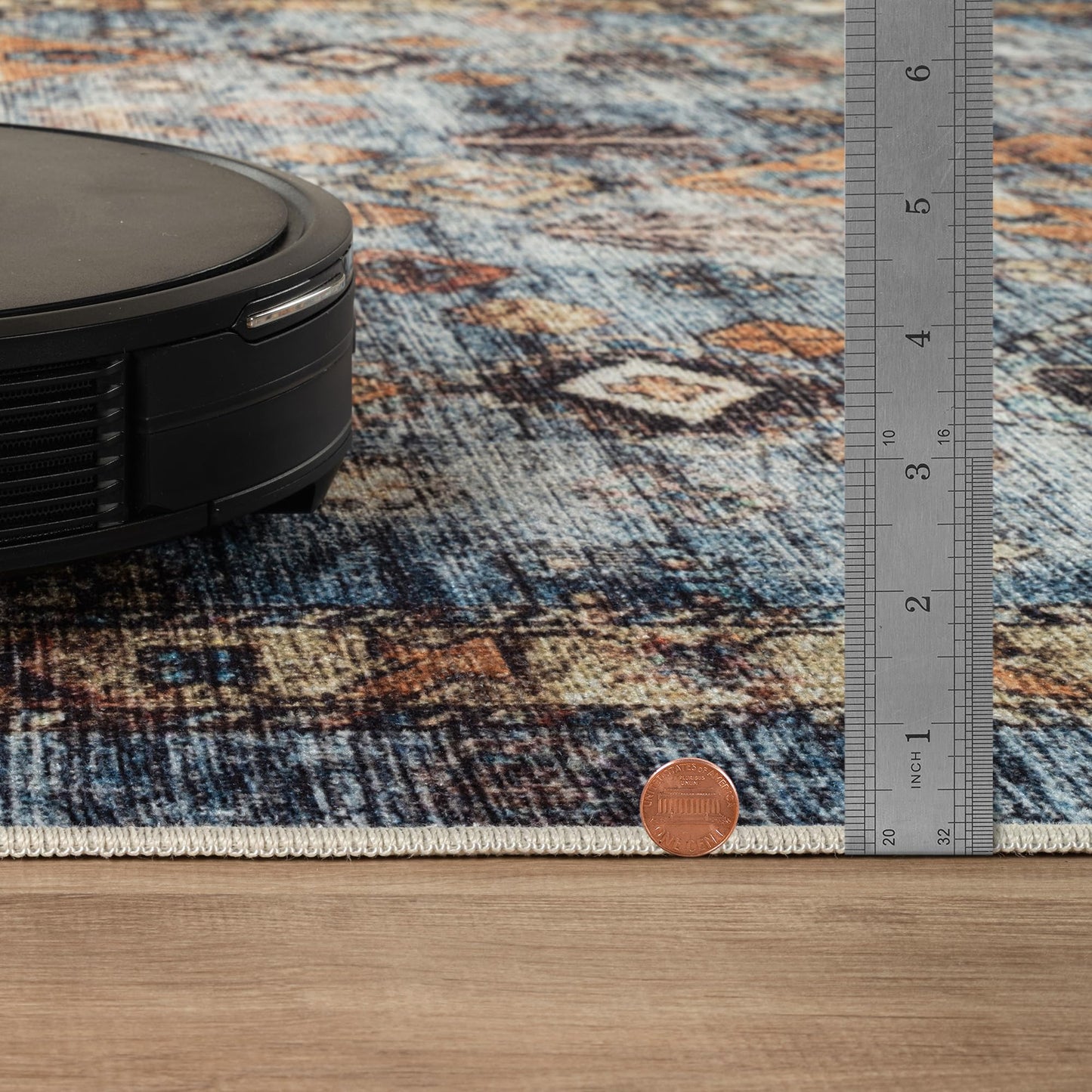 Bloom Rugs Washable Non-Slip 5' x 7' Rug - Blue/Orange Traditional Bordered Area Rug for Living Room, Bedroom, Dining Room, and Kitchen - Exact Size: 5' x 7'