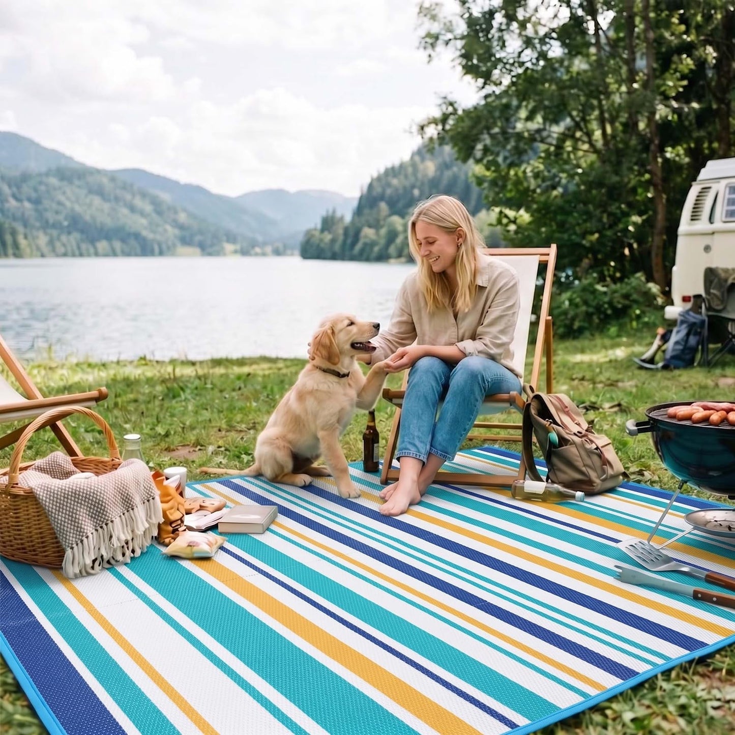 Outdoor Patio Rug Waterproof Camping - 4x6 ft Outdoor Plastic Straw Rug Area Carpet Clearance for Outside, Porch, RV Camper, Picnic, Balcony & Backyard, Patio Decor, Clearance