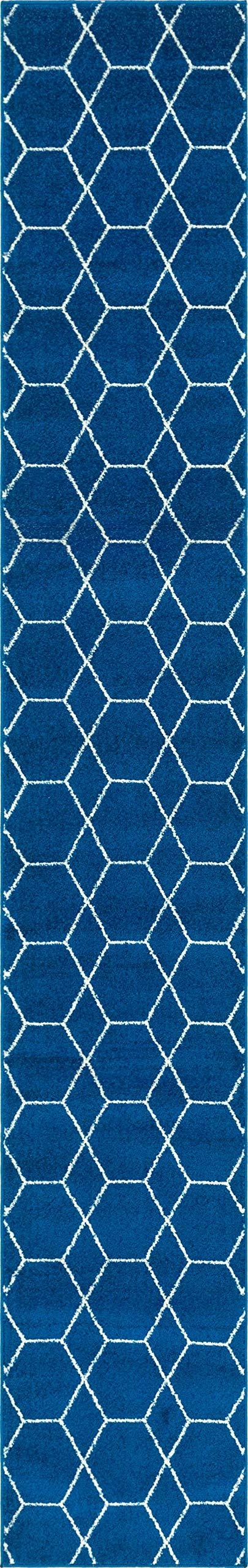 Unique Loom Trellis Frieze Collection Area Rug - Geometric (2' x 13' 1" Runner Navy Blue/Ivory)