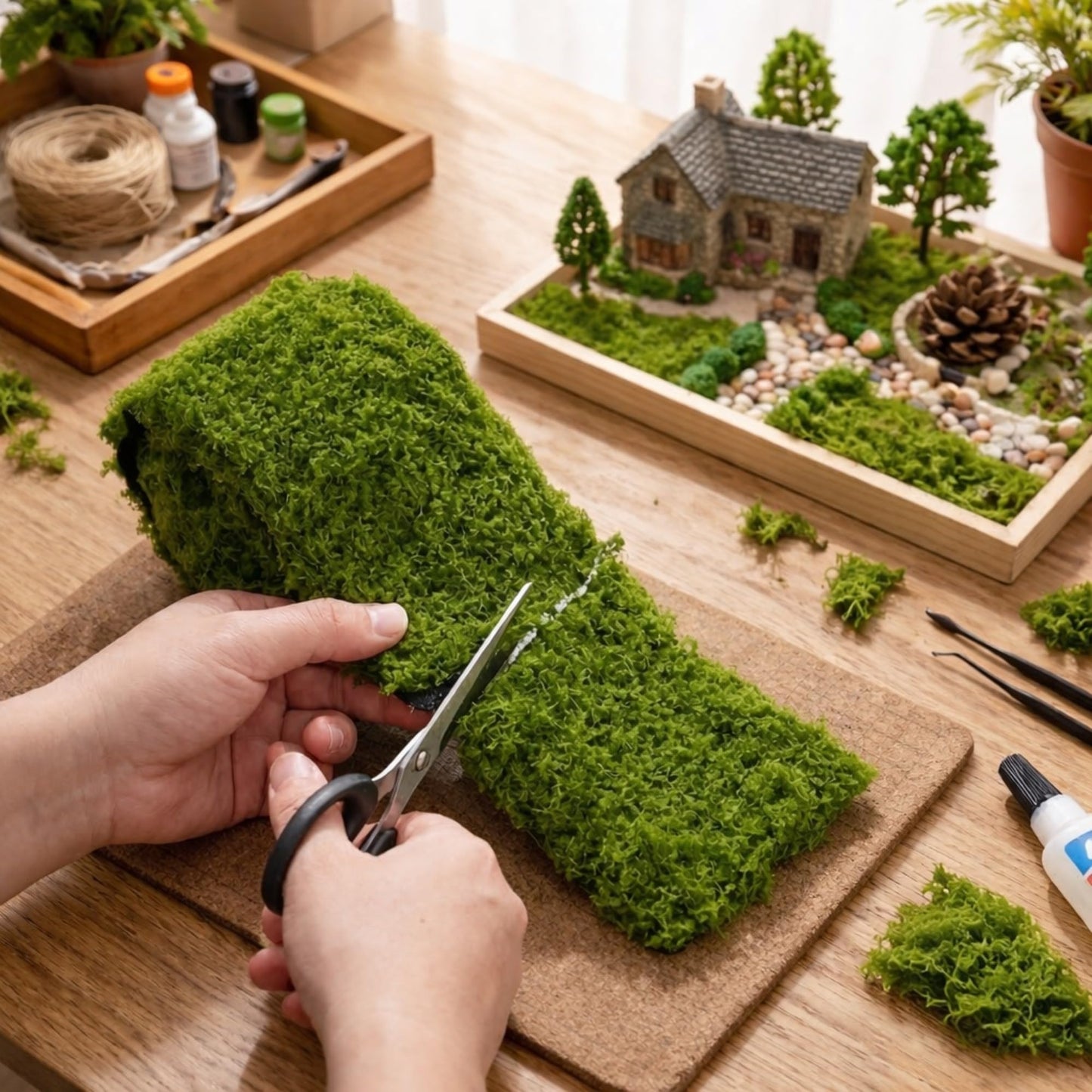 FMOOM Faux Floral Moss Mat Roll, Soft Artificial Moss Rug, Natural Fake Grass Mat for Fairy Garden, DIY Crafts, Wedding Party, Table Centerpiece & Home Floral Decor (100x100cm/39.37x39.37in/1pc)