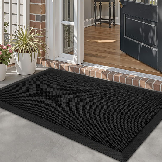 LUMI Front Door Mat for Outside Entrance 32''x47'', Heavy-Duty Dirt-Trapping Doormat with Durable Non-Slip Rubber Backing, Stain & Fade-Resistant Entry Mats, Black