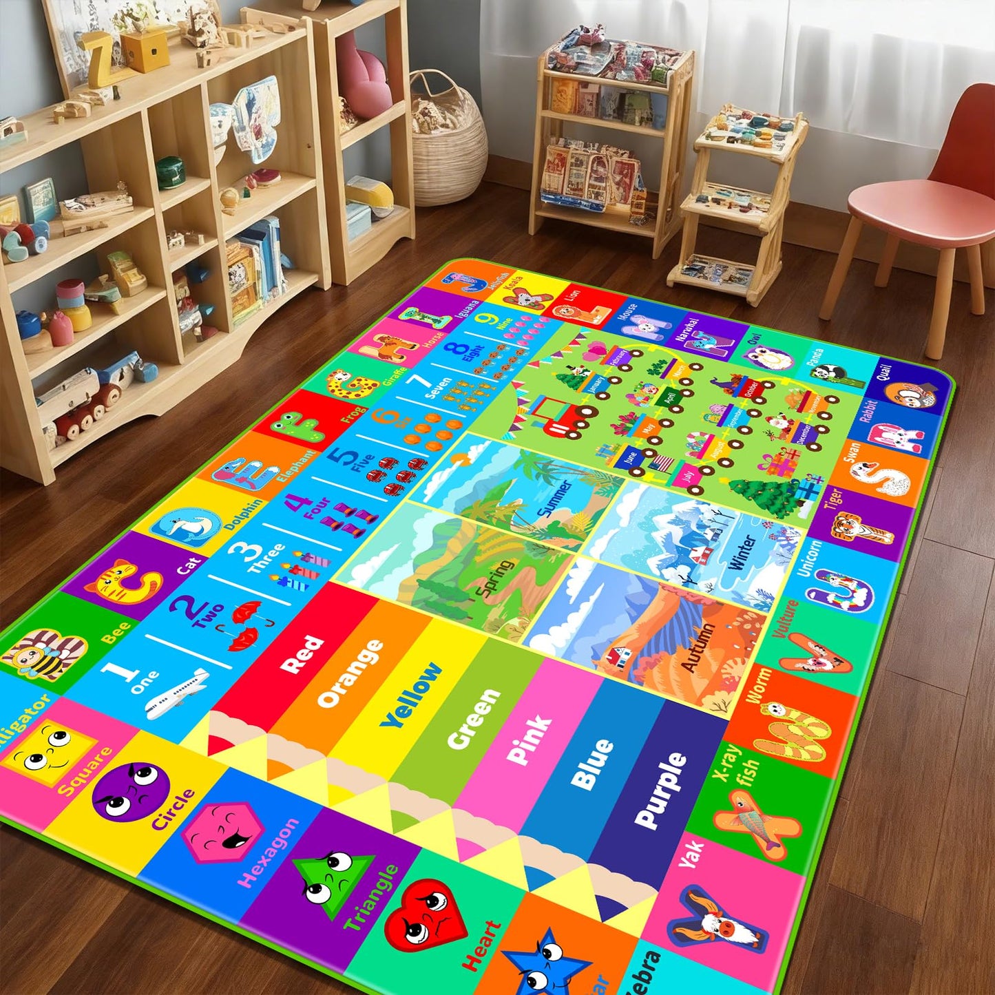 Mfmiudole Kids Rug for Playroom, Soft & Non-Slip Educational Rug with ABC, Animals, Numbers, Floor Play Mat for Kid, Preschool Classroom Rugs Playmat for Nursery Kids (59X39.4 inch, Season&Month)