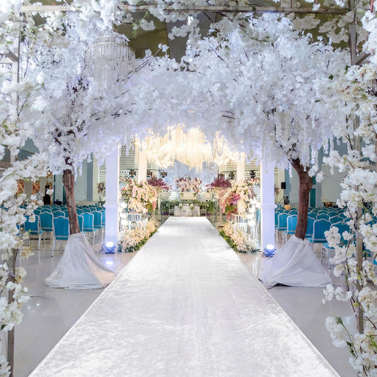 Breling White Wedding Aisle Runner 2.5ft x 30ft Outdoor Velvet Aisle Runner for Wedding Ceremony with Carpet Tapes Velvet Fabric Floor Rugs Accessories for Birthday Party Events Bridal Walkway Rug