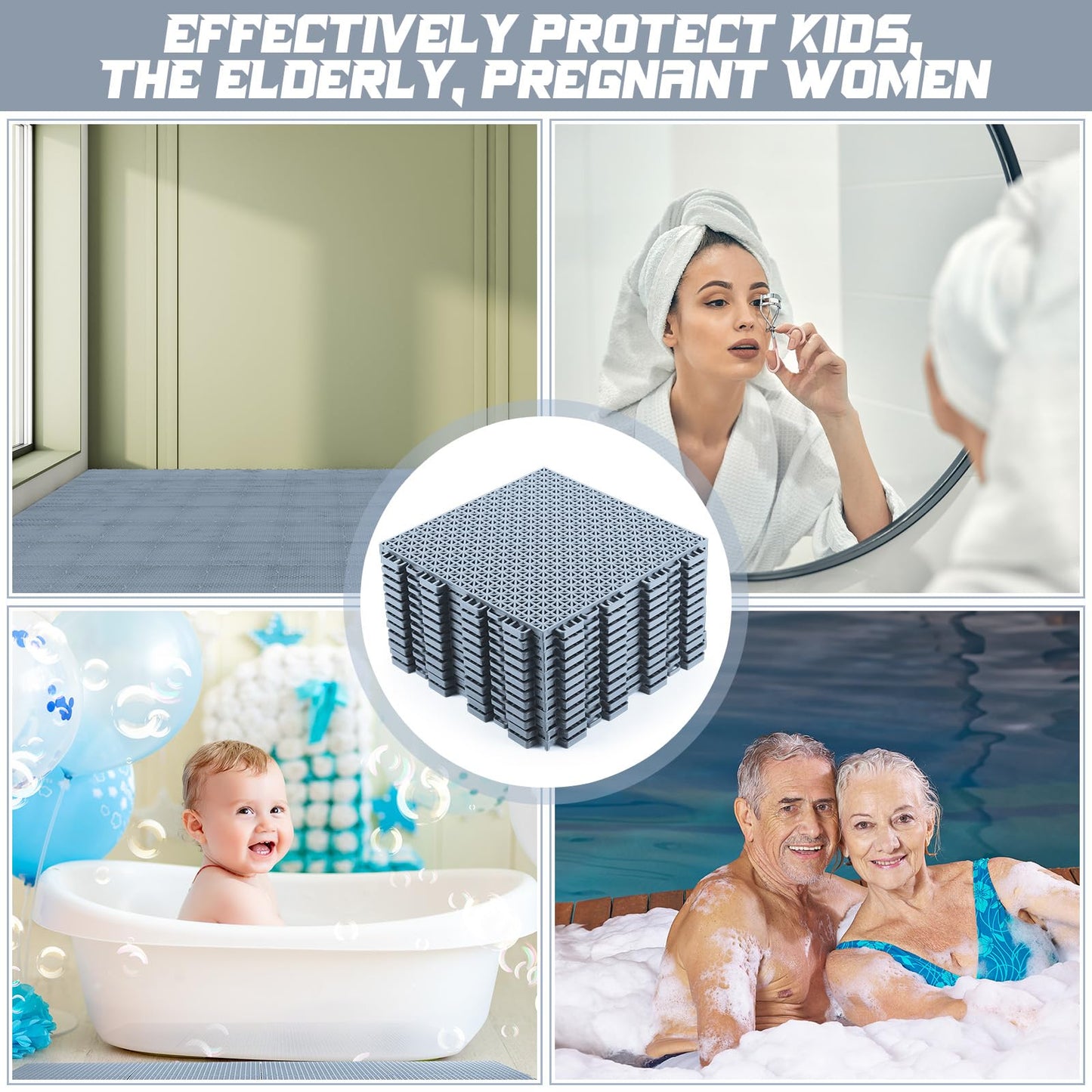 50 Pack Drainage Mats Interlocking Tile 10" x 10" Rubber Floor Tiles