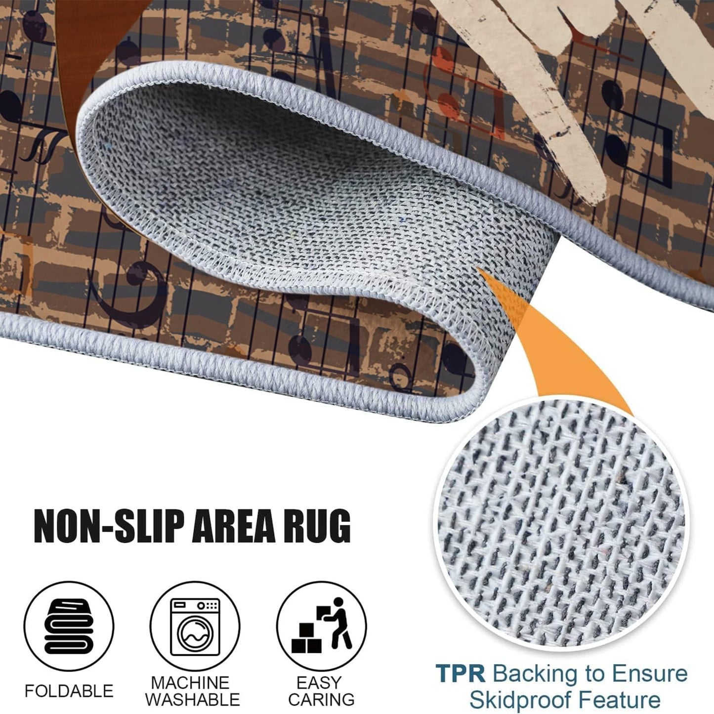 LGGLOVELIN Acoustic Guitar Rock Music Area Rug 1.5x2.5ft Brick Wall Art Decor Carpet Soft Washable Non Slip Mat Large Playroom Floor Carpet for Indoor Teenager Boys Bedroom Man Cave Studio Decor