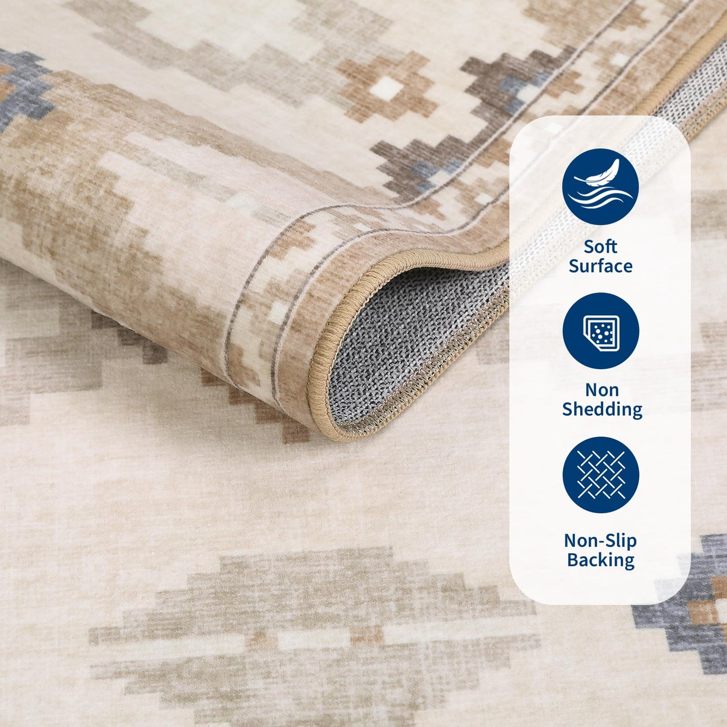 Mid Century Beige Rug 5x7 Washable Large Living Room Area Rugs Non Slip Stain Resistant Boho Tribe Bedroom Throw Carpet Soft Geometric Modern Rugs for Dining Room Dorm Nursery Home Office, Beige