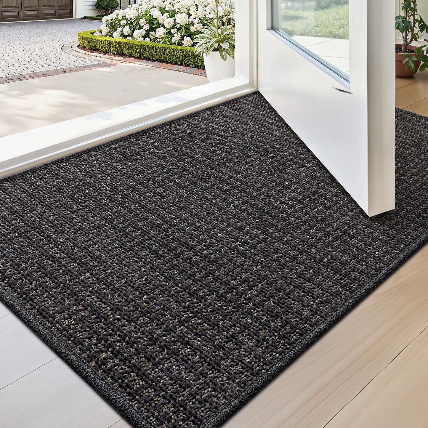 LUMI Thin Indoor Door Mat 24''x36'', Traps Dirt and Moisture, Non-Slip Rubber Backing Mats, Modern Inside Doormat for Home Entrance, Entryway, Patio & Porch, Dark Gray