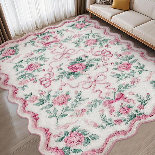 Drydiet Rug Boho Area Rugs 4'x6' Cute Sweet Scalloped Throw Rugs Aesthetic Soft Bedroom Carpet for Living Room Dining Playroom Nursery Family Indoor Dorm (Vintage Bow)