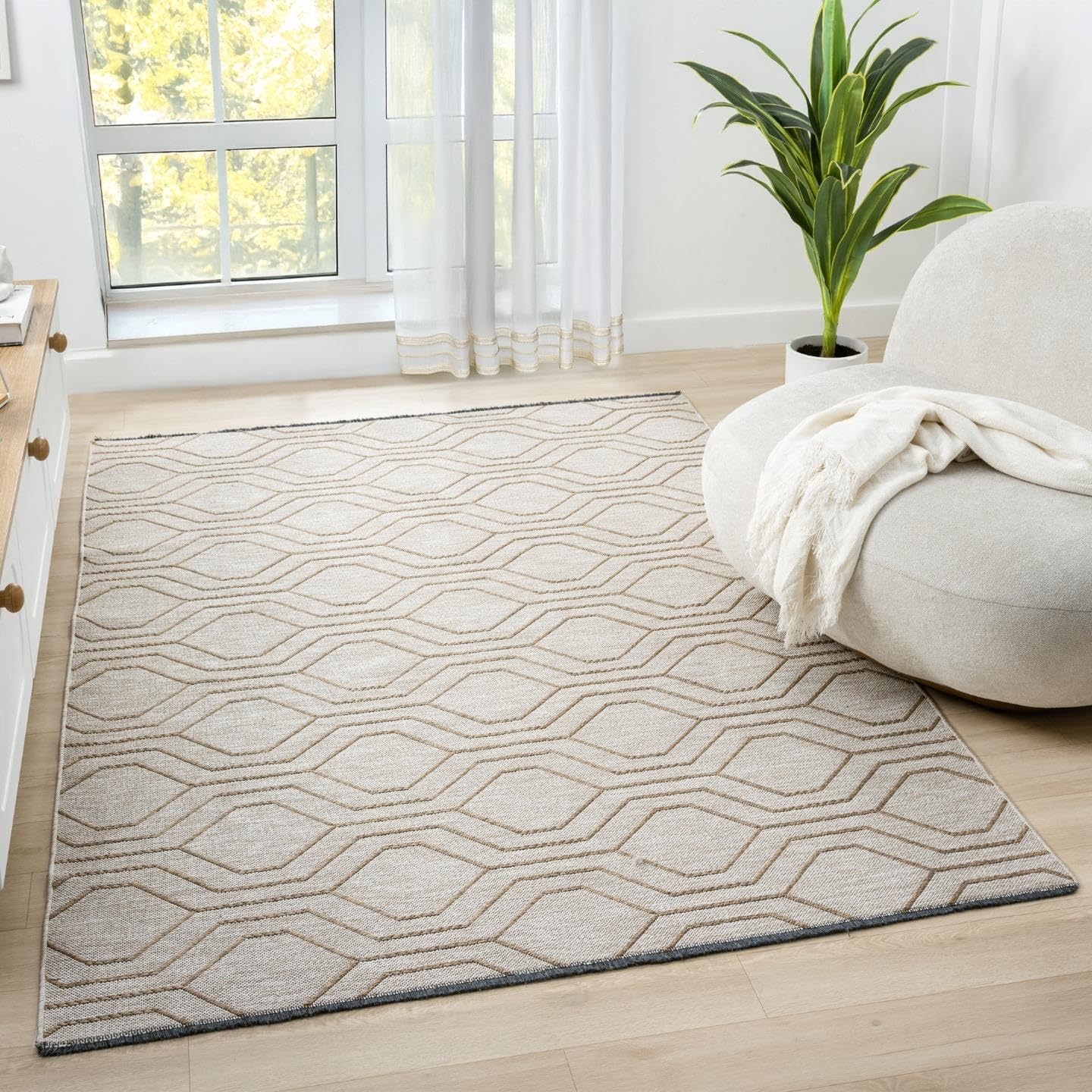 LUXE WEAVERS Moroccan Trellis Beige 5x7 Washable Area Rug, Anti-Slip Geometric Carpet