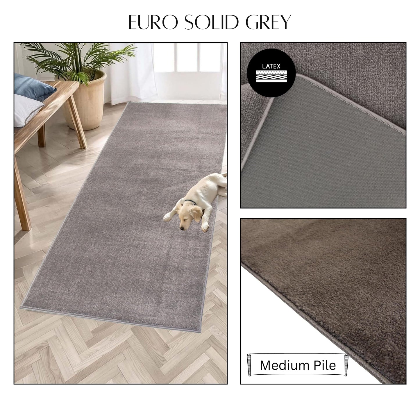 RugStylesOnline Custom Size Runner Rug Solid Color Extra Long Runner Rugs for Hallways 30 Inch Wide x Pick Your Size by Feet Slip Skid Resistant Rubber Back Rug Runners (Grey, 5 ft x 30 in)