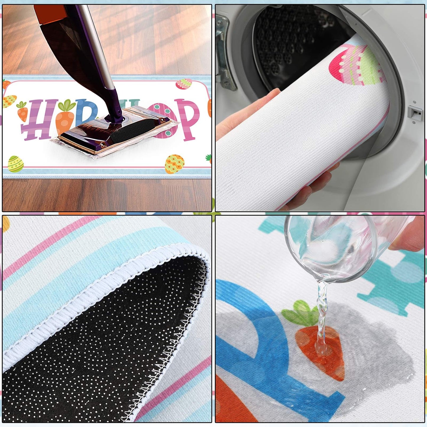 Amylove 3 Pcs Easter Kitchen Rug Easter Floor Mat Rabbits Bunny Eggs Hip Hop Rugs Decorative Spring Kitchen Mat Anti Slip for Home Bathroom Decoration, 47.2 x 15.8 Inch, 29.5 x 15.8 Inch