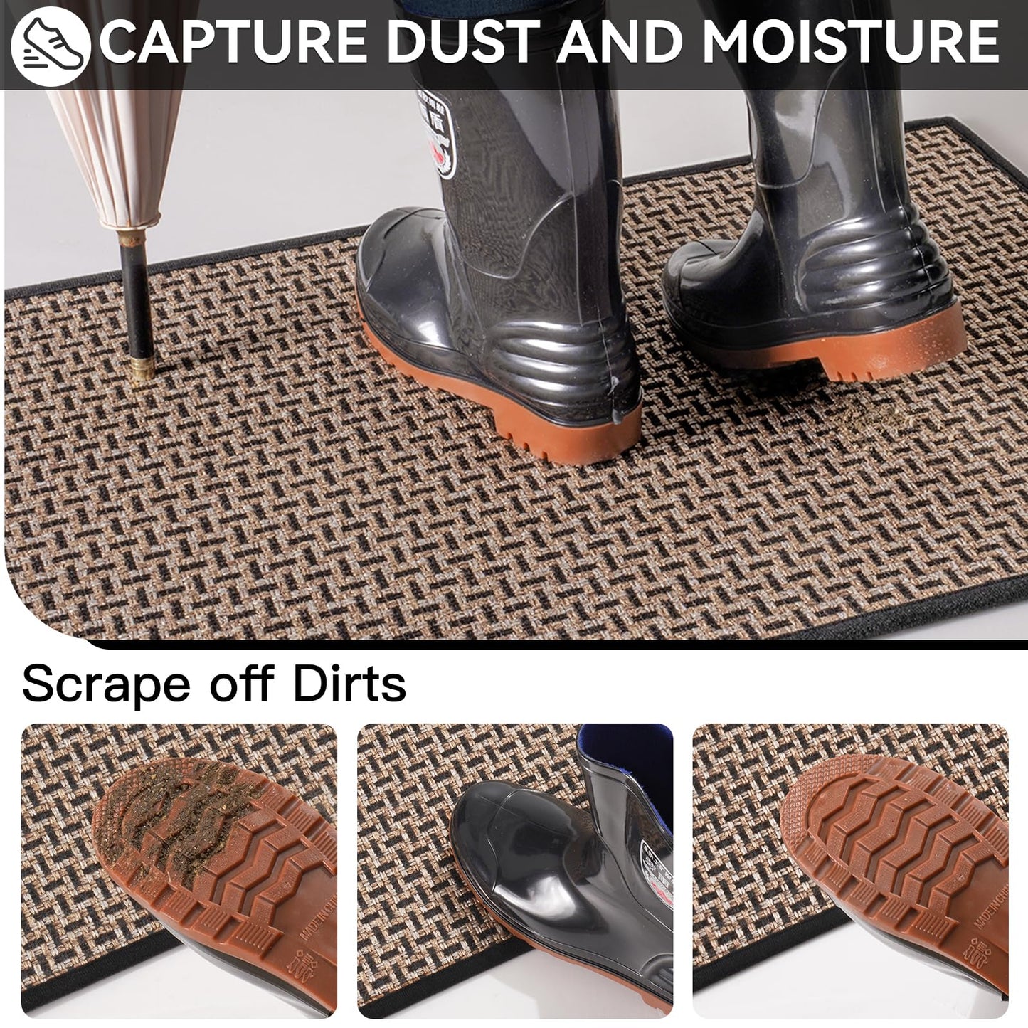 Indoor Door Mat Dirt 36x60 Resistant and Absorbent, Non-Slip Rubber Backing Floor Mats, Easy Clean Low-Profile Doormat for Entryway, Front Door, Inside Entrance Black