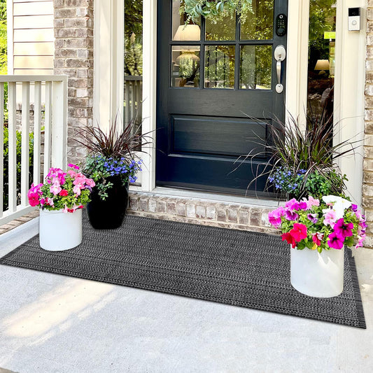 Bazasa Door Mat Front Porch Rug Boho Black Outdoor Rug 23.6" x 51.2" Cotton Hand Woven Rug for Front Porch Decor Washable Welcome Layered Doormat for Farmhouse Entryway Kitchen Patio