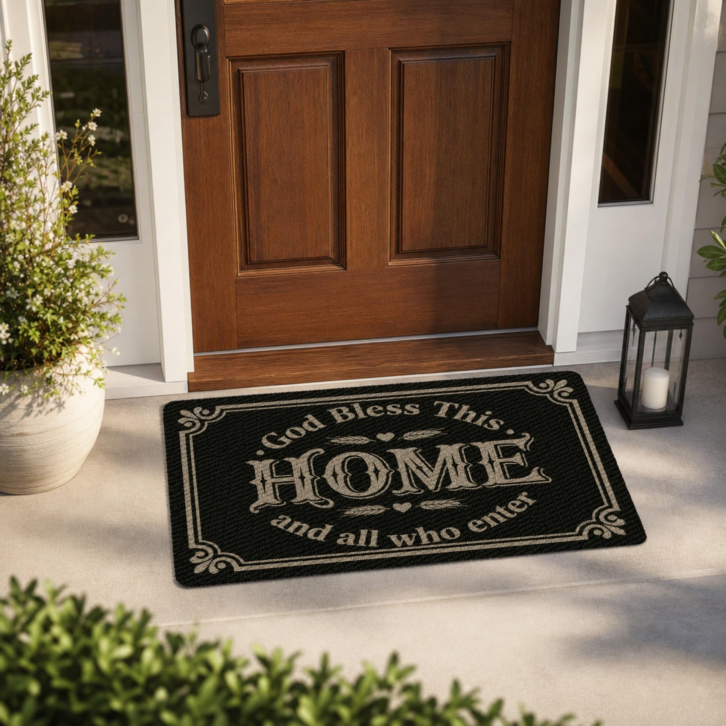 DIDIDOUDOU May God Bless This Home and All Who Enter Christian Doormat Black Non-Slip Mat for High Traffic Areas Perfect Home Decor for Porch 30"(W) X 17"(L) House Warming Gift