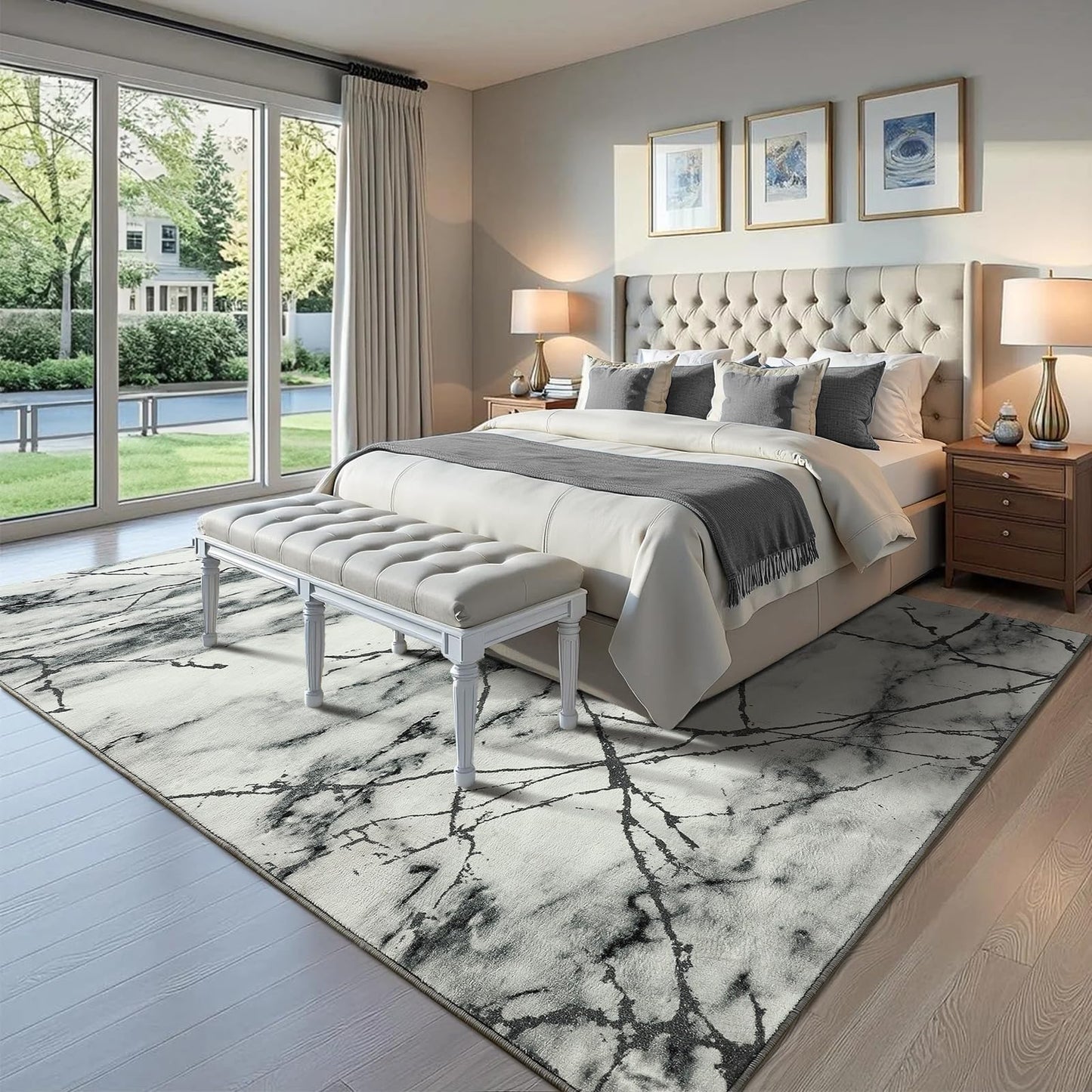 Przemy Area Rugs for Living Room, 4x6 Washable Rug for Bedroom, Modern Non Slip Carpet for Dorm Hallway Nursery Dining Room Office, Grey and White