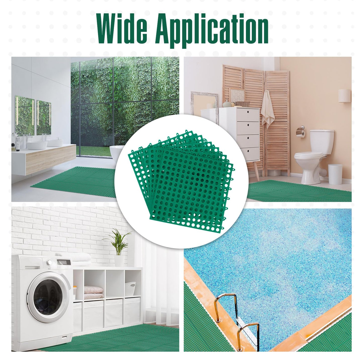 Tinideya 50 Pcs Drainage Mats 11.8'' x 11.8'' Modular Interlocking Floor Drainage Tiles Splicing Pool Floor Mat, Non Slip TPE Soft for Outdoor Deck Greenhouse Shower Bathroom Pool(Grass Green)