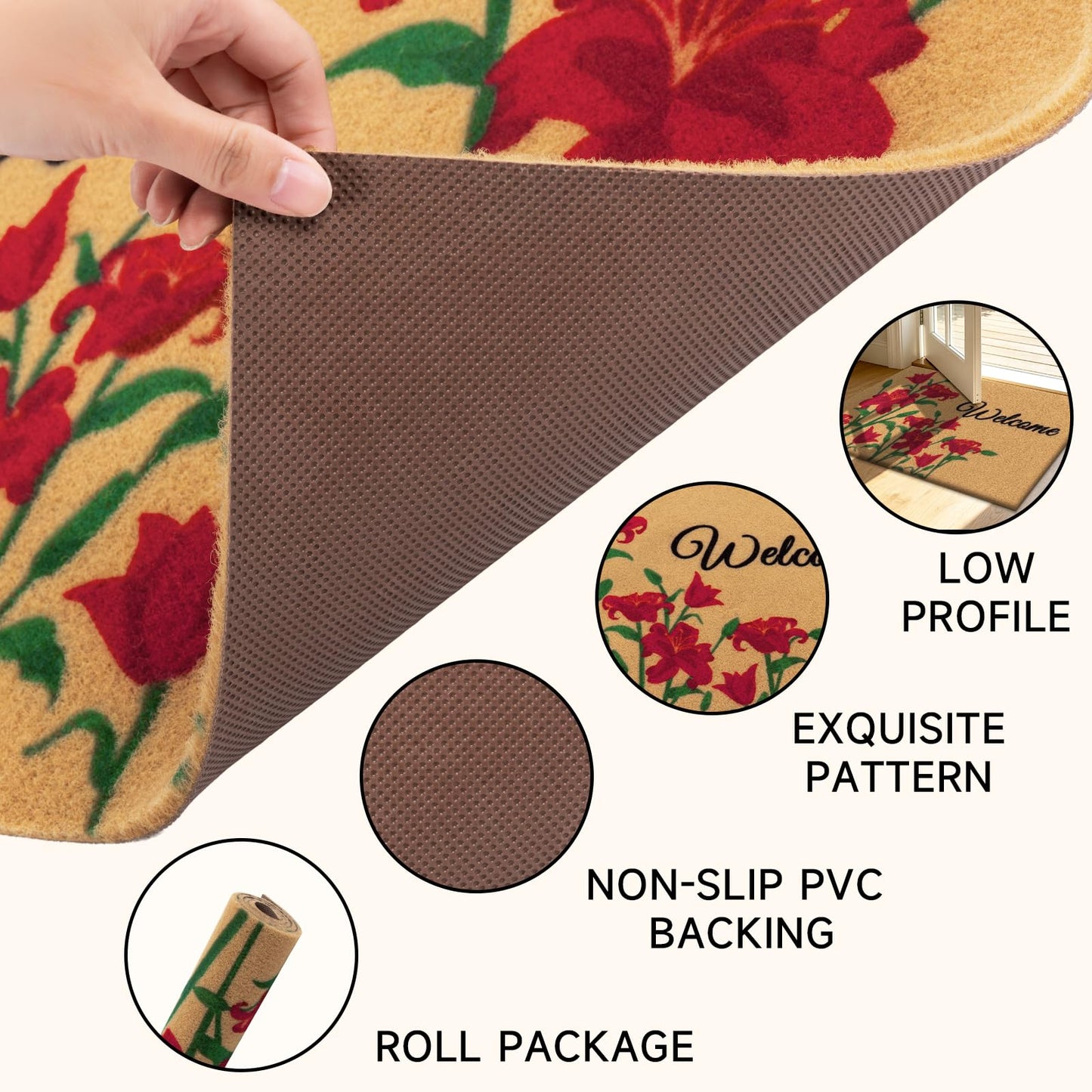 Vaukki Outside Welcome Doormat 24"x36", Non Slip Dirt Trapping Coco Coir Door Mat, Low Profile Front Door Mat Entrance, Durable Easy Clean High Traffic Entryway Doormat, Welcome