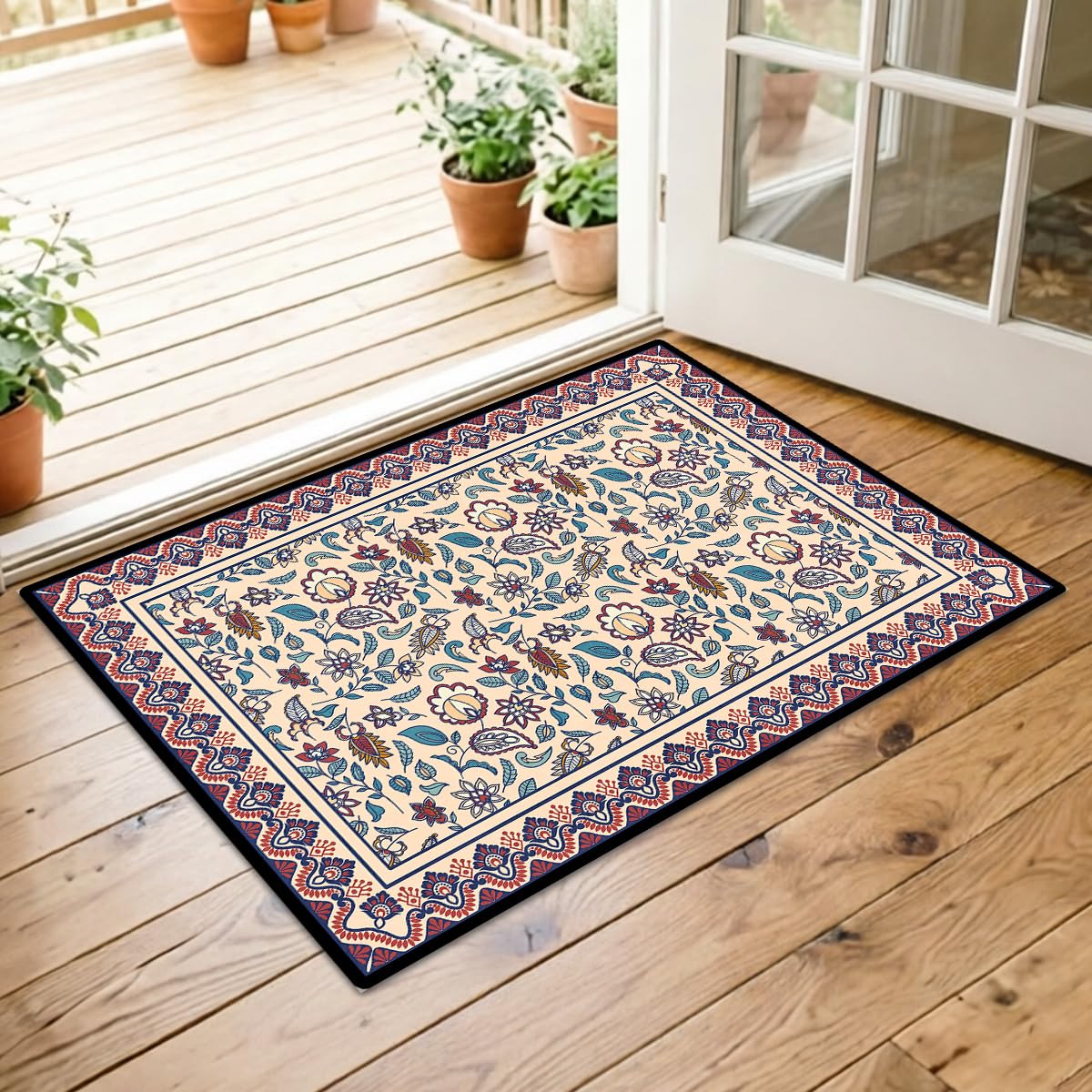 Washable Corridor Runner Rug, Non-Slip Hallway Rug with Upgrade Rubber Backing, Stain Resistant Faux Wool Distressed Carpet for Bedroom Kitchen Laundry Corridor Balcony (Leaf, 35.4" x 23.6")