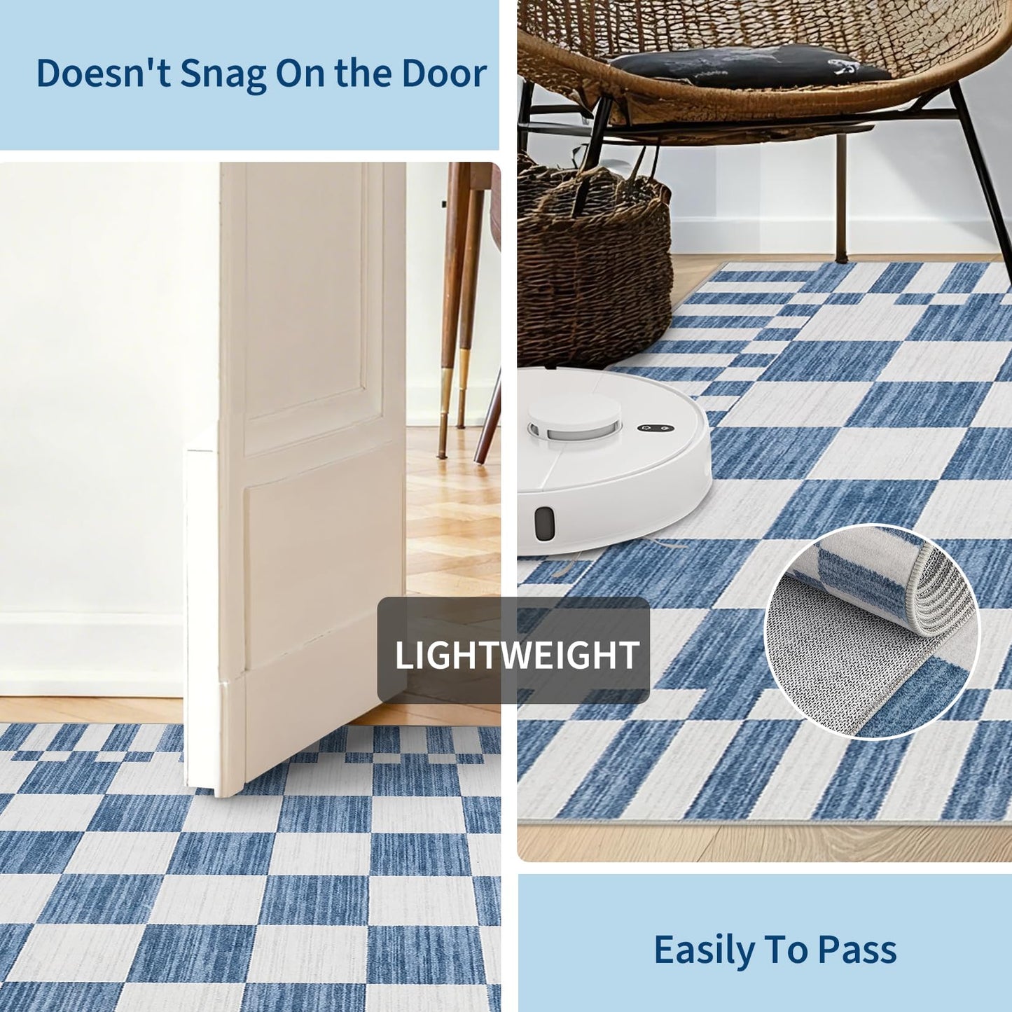 GarveeHome Dark Blue Checkered Rug 5×7 Area Rugs for Living Room，Non-Slip Washable Rug Soft Low-Pile, Neutral Modern Farmhouse Geometric Rugs for Bedroom Dining Room Office