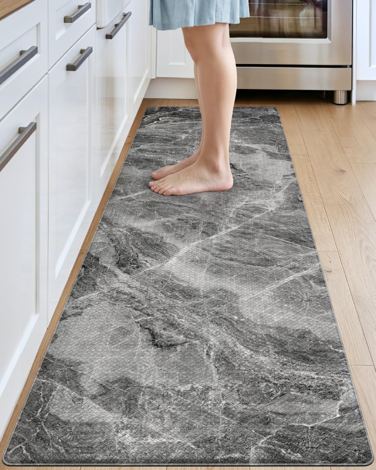 DEXI Kitchen Floor Mats Cushioned Anti Fatigue, 23x86 Large Long Standing Comfort Runner Rug Waterproof, Marble Memory Foam Padded for Front Sink Laundry, Dark Grey
