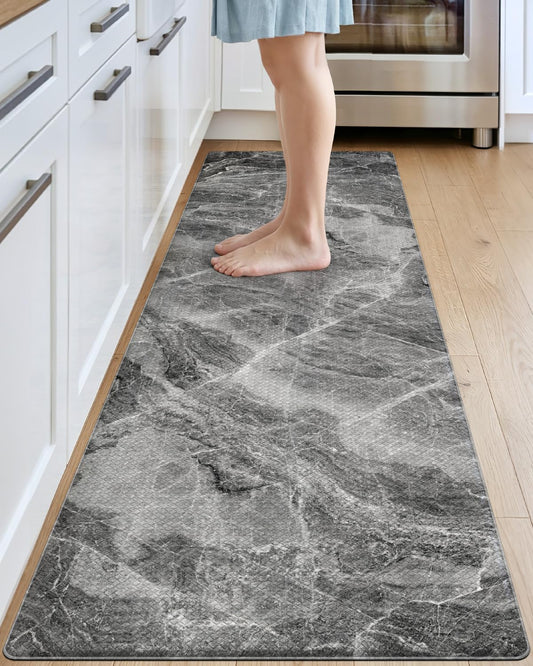 DEXI Kitchen Floor Mats Cushioned Anti Fatigue, 23x86 Large Long Standing Comfort Runner Rug Waterproof, Marble Memory Foam Padded for Front Sink Laundry, Dark Grey