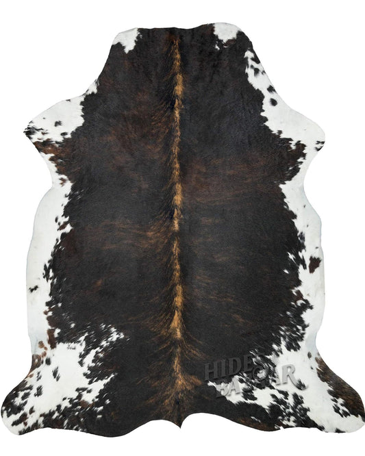 HIDES BAZAAR Real Cowhide Rug 6x7-8 ft - Natural Leather Hair-on-Hide Area Rug with Brown, Black & White Pattern (Dark Brown Brindle) - Soft Western Cow Skin Rug for Living Room & Rustic Homes