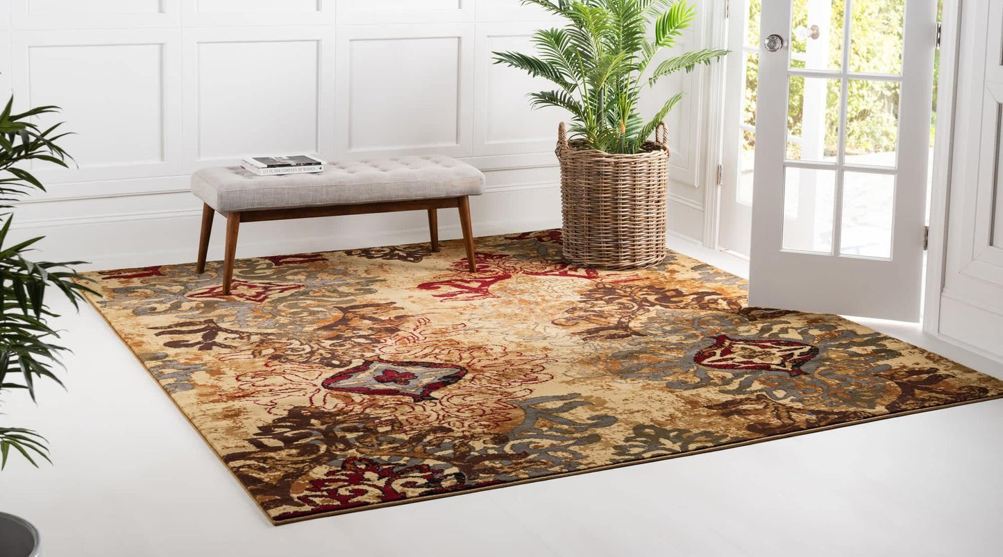Unique Loom Barista Collection Area Rug - Congencis (7' 10" Square, Beige/ Blue)