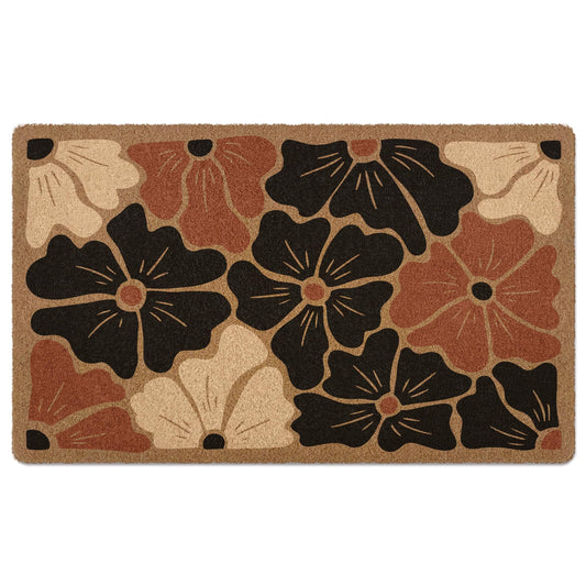 XLDLIOO Boho Floral Door Mat, Boho Floral Doormat, Flower Welcome Front Door Mat Outside Indoor Outdoor Entrance, Botanical Rustic Artificial Coir Doormats Rugs for Patio Entry Home Decor, 30x17in