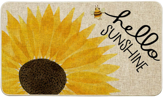 ORTIGIA Hello Sunshine Sunflowers Doormat Indoor Outdoor Patio Summer Sping Bee Kind Door Mats Non-Slip Durable Entrance Mat for Home Entrance, Outside Entry, Yard, Floor, Patio 17x29.5INCH