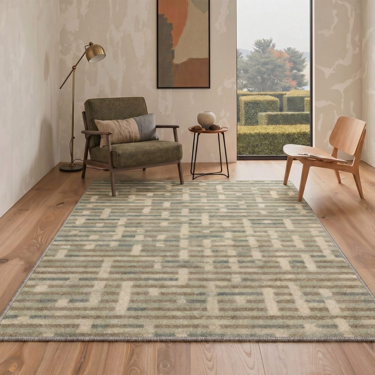 BEIMO 8X10 Area Rugs Minimalist Broken Stripes Rug, Low Pile Non Slip Machine Washable Indoor Rug for Living Room Bedroom Dining Room Home Office, Dusty Sage