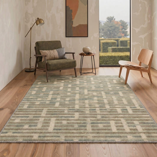 BEIMO 8X10 Area Rugs Minimalist Broken Stripes Rug, Low Pile Non Slip Machine Washable Indoor Rug for Living Room Bedroom Dining Room Home Office, Dusty Sage