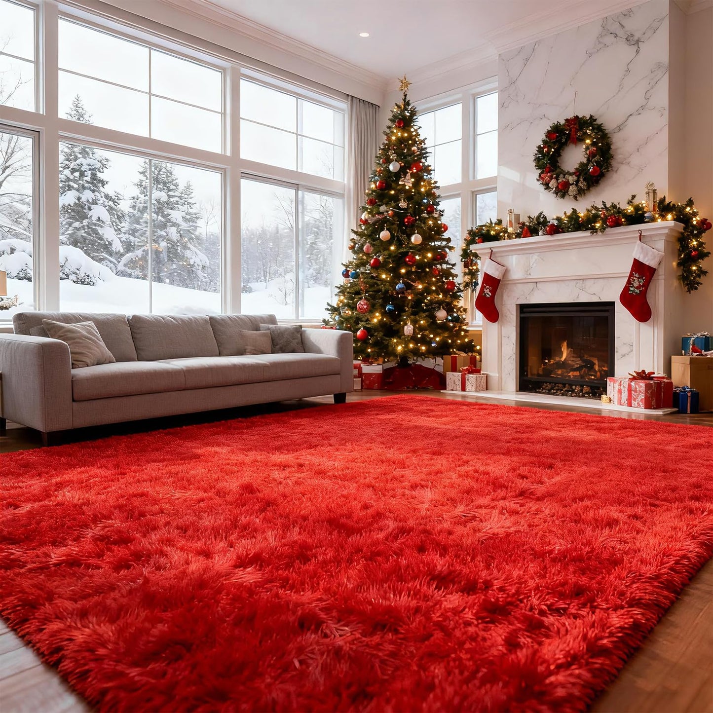 Red Shag Area Rugs for Bedroom Living Room,Ultra Soft Fluffy Christmas Area Rugs 8x10 for Dorm,Indoor Carpet Plush Rugs for Living Room Home Decor (Red, 8x10 Feet)