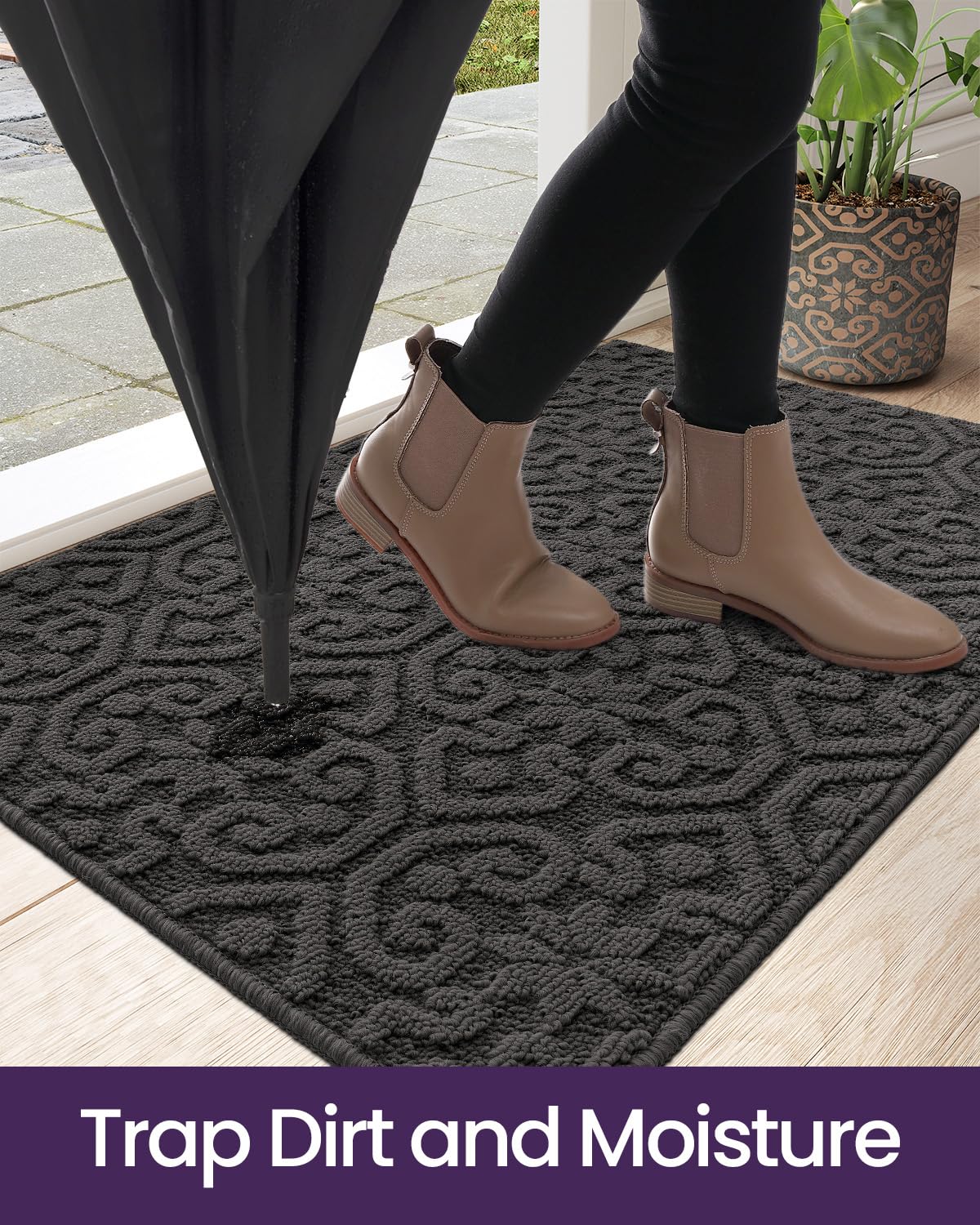DEXI Front Door Mat Indoor Entrance, 3x5 Non Slip Entryway Doormat Dirt Trapper, Absorbent Entry Mats for Inside House, Patio, Porch, Dark Grey