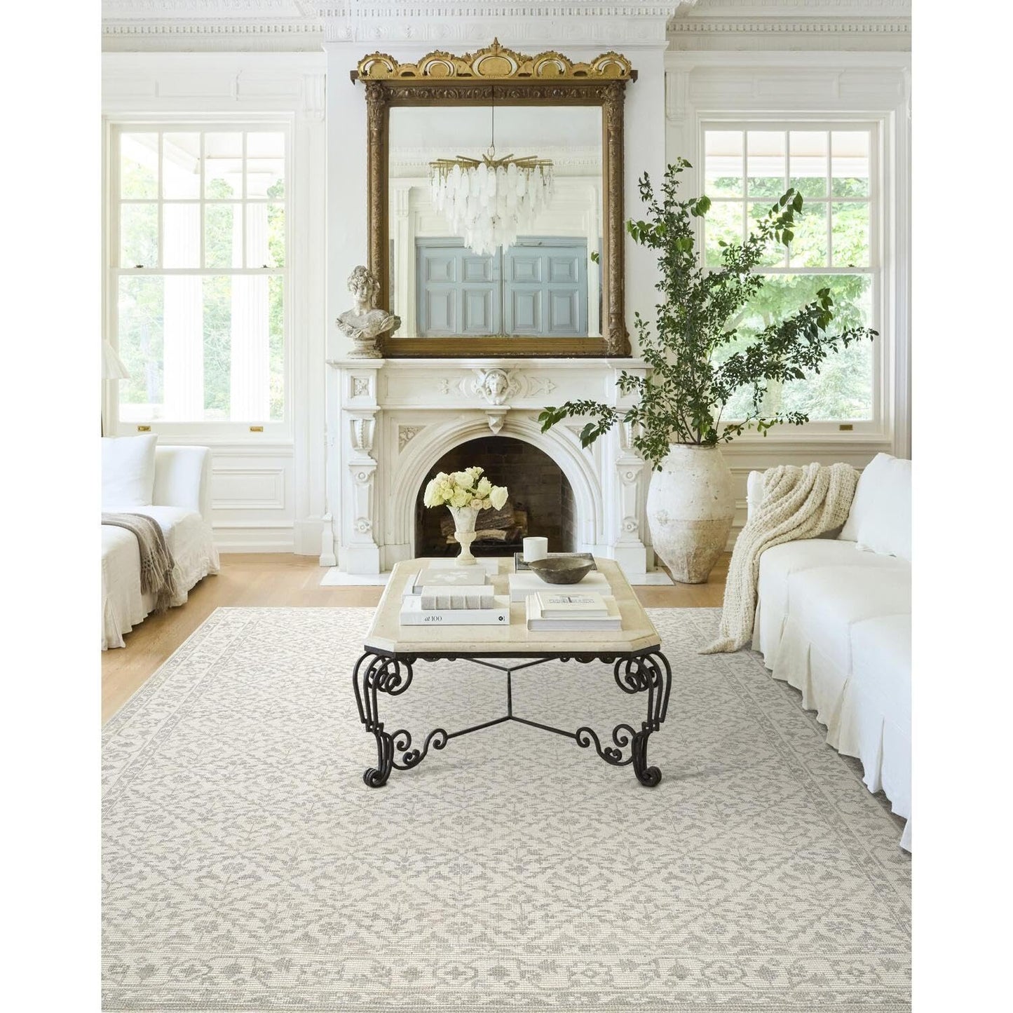 Livabliss x Nabela Noor Home Maan Traditional Border Area Rug, 5'3" x 7',Grey/Off-White